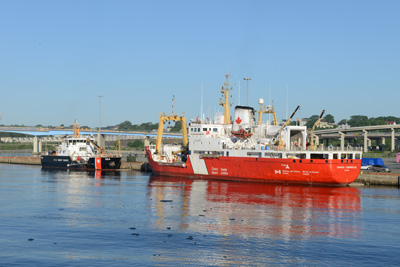 The USCGC MARCUS HANNA and the CCG Edward Cornwallis were used to deploy the Vessel of Opportunity Skimming System